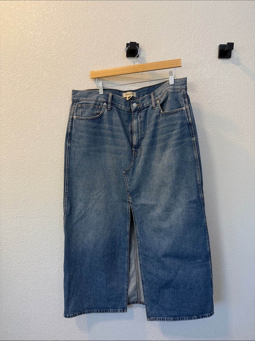 Madewell Blue Straight-Leg Denim Midi Skirt